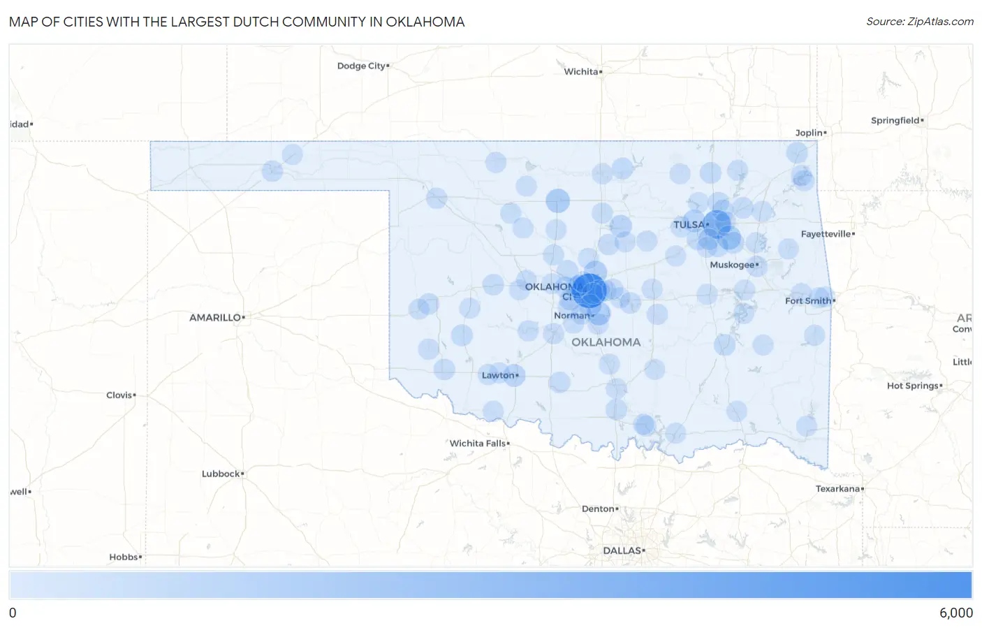 Cities with the Largest Dutch Community in Oklahoma Map