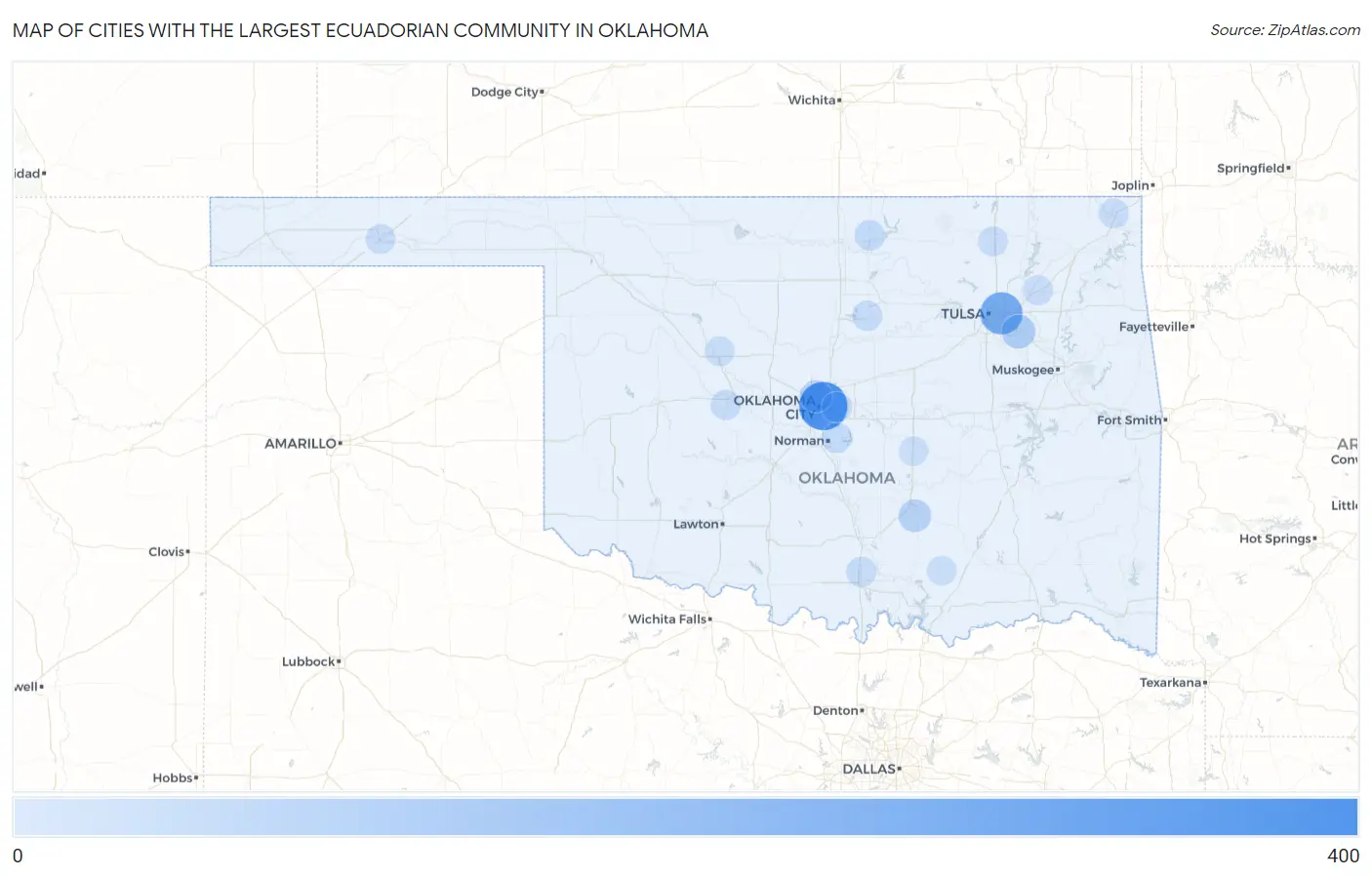 Cities with the Largest Ecuadorian Community in Oklahoma Map