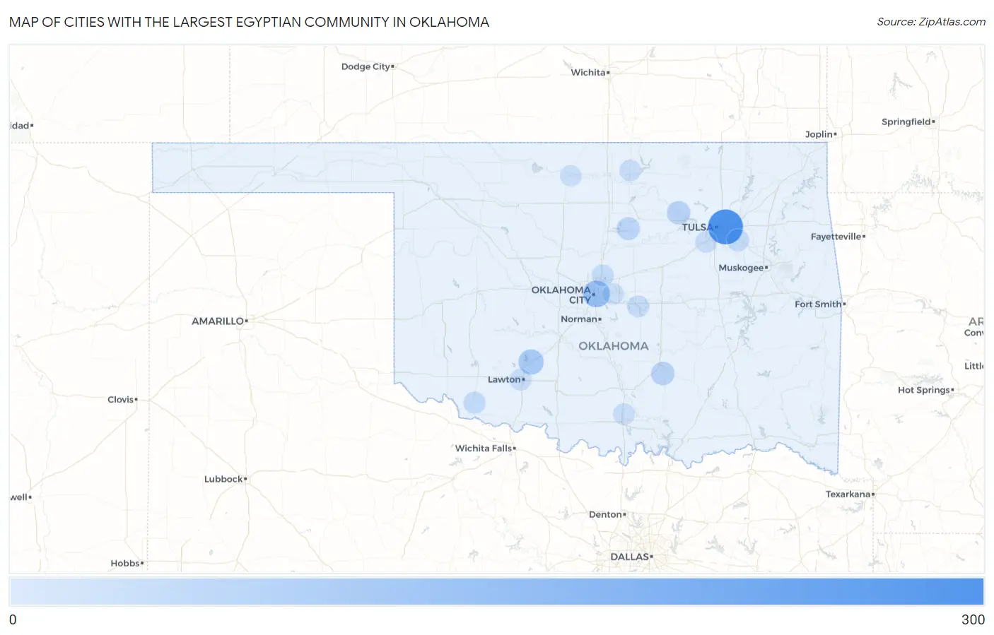 Cities with the Largest Egyptian Community in Oklahoma Map