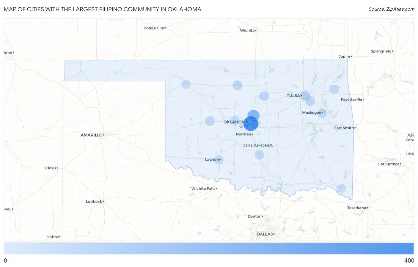 Cities with the Largest Filipino Community in Oklahoma Map