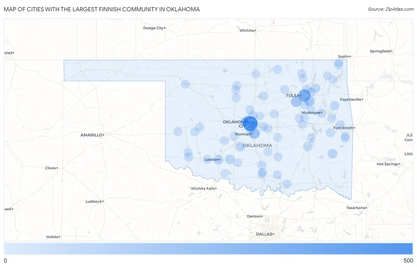 Cities with the Largest Finnish Community in Oklahoma Map