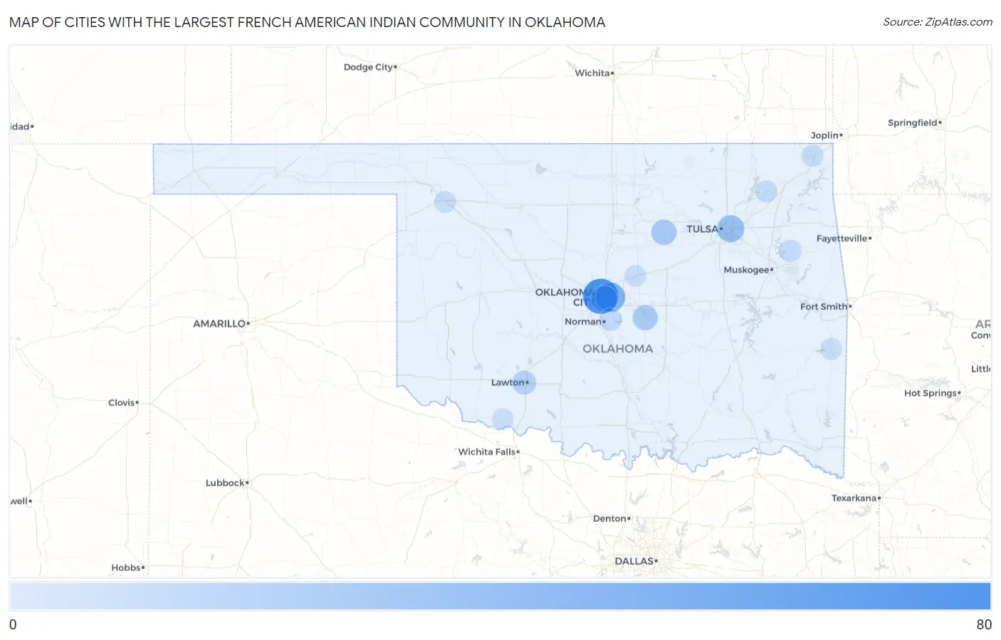 Cities with the Largest French American Indian Community in Oklahoma Map