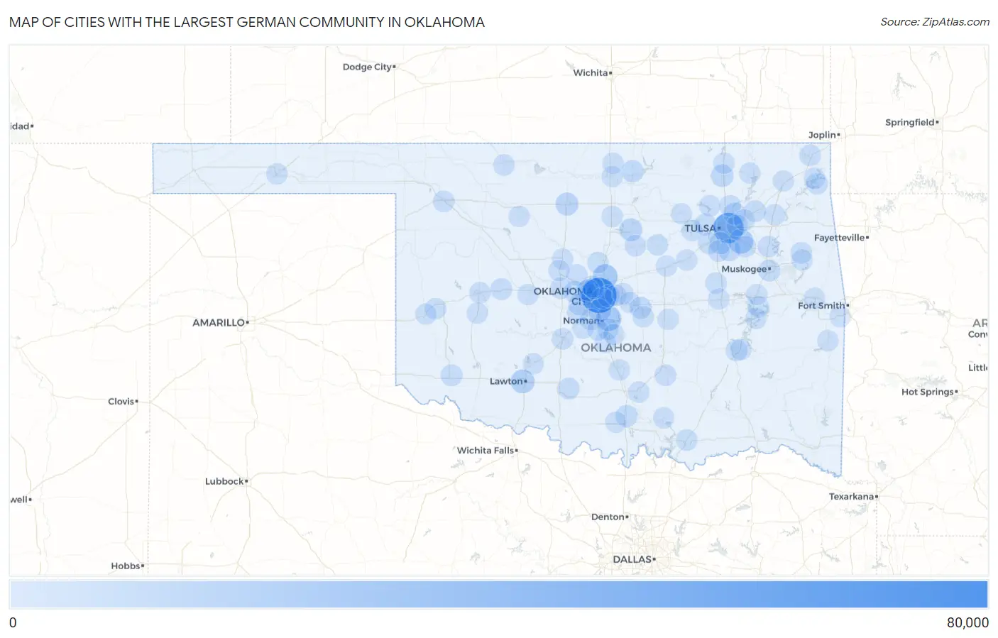Cities with the Largest German Community in Oklahoma Map