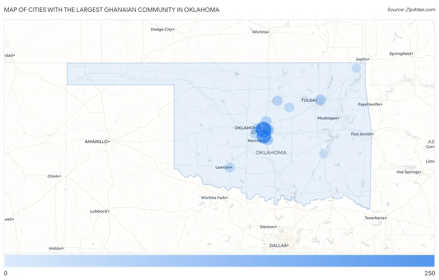 Cities with the Largest Ghanaian Community in Oklahoma Map