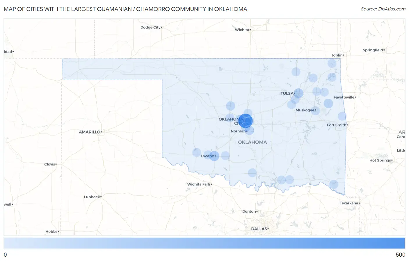 Cities with the Largest Guamanian / Chamorro Community in Oklahoma Map