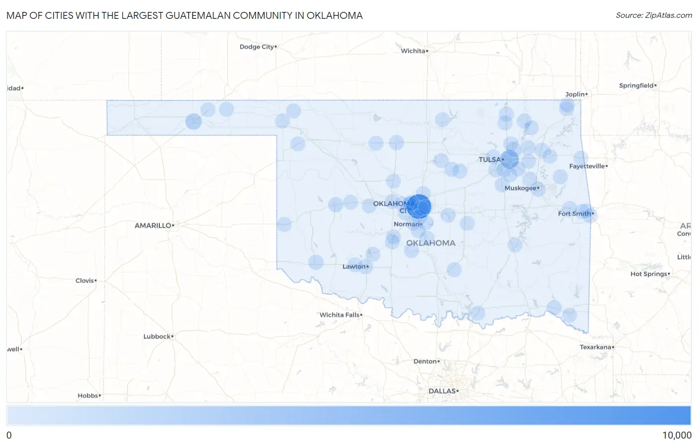 Cities with the Largest Guatemalan Community in Oklahoma Map