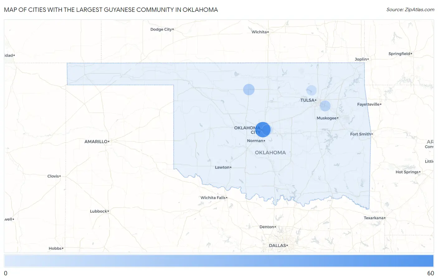 Cities with the Largest Guyanese Community in Oklahoma Map