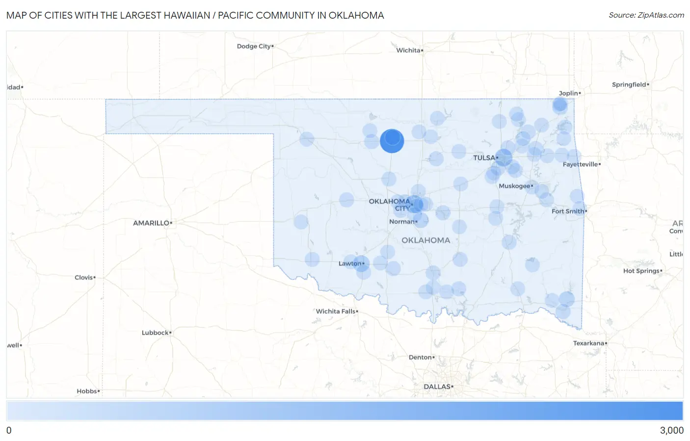 Cities with the Largest Hawaiian / Pacific Community in Oklahoma Map