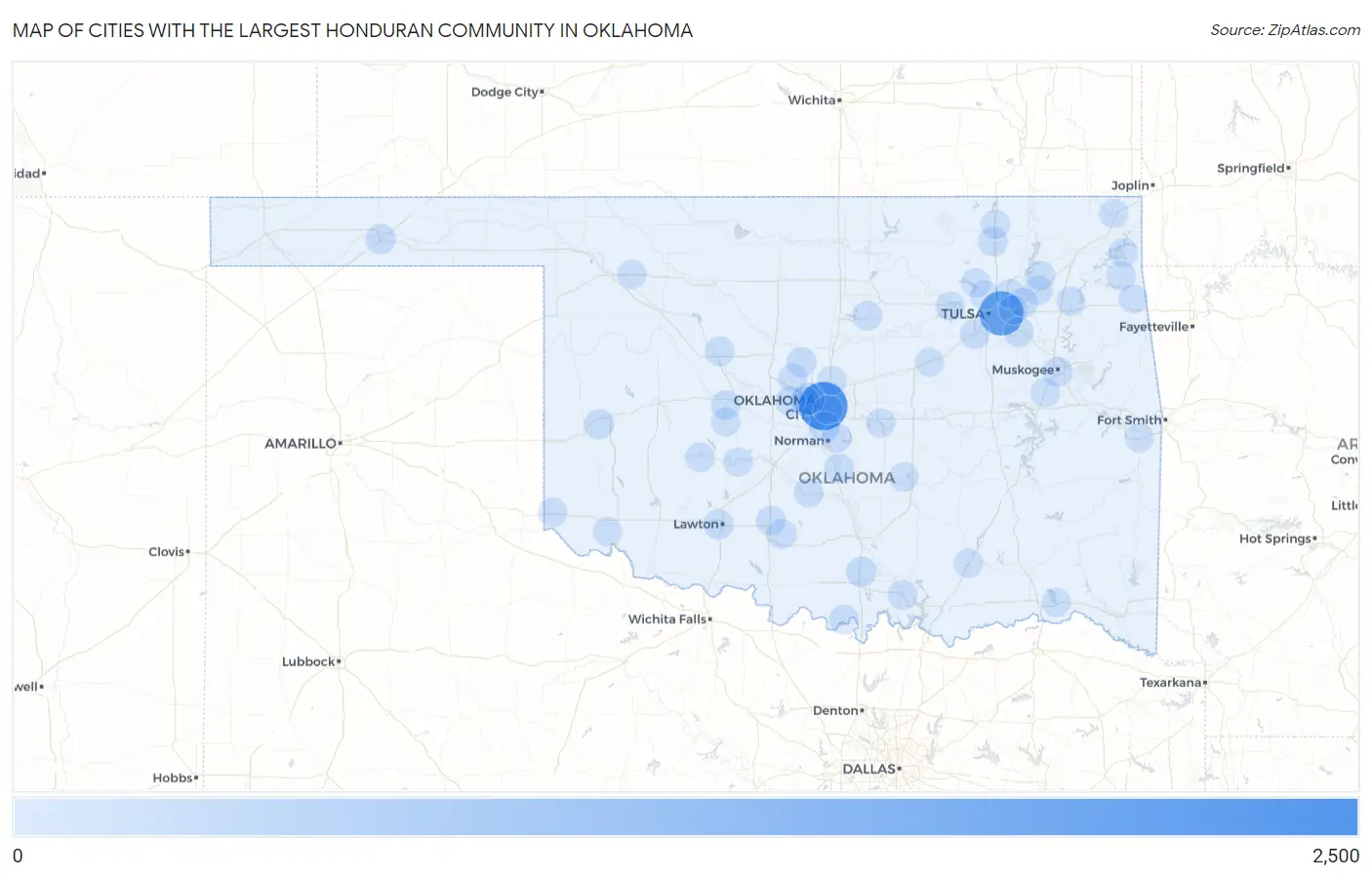 Cities with the Largest Honduran Community in Oklahoma Map