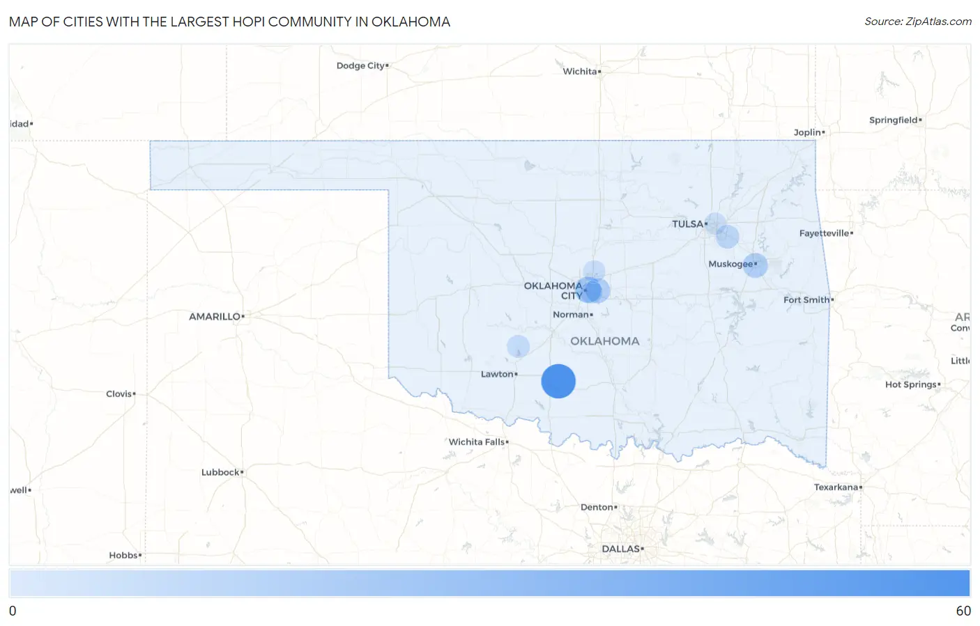 Cities with the Largest Hopi Community in Oklahoma Map