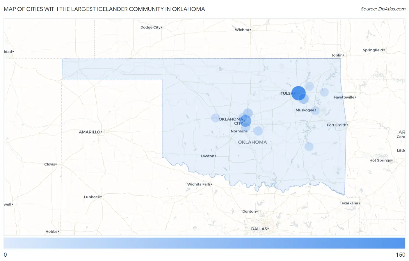 Cities with the Largest Icelander Community in Oklahoma Map