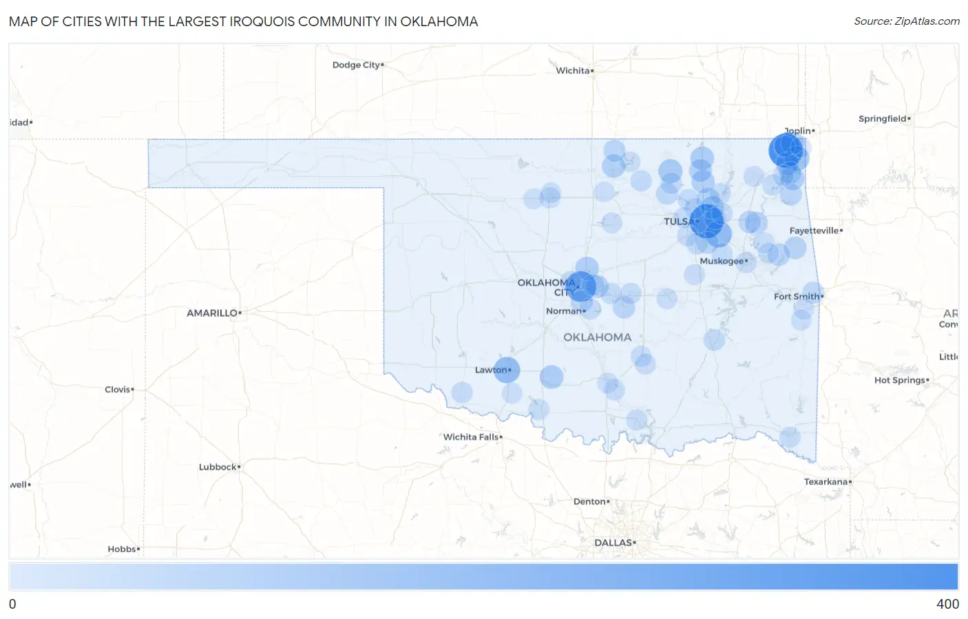 Cities with the Largest Iroquois Community in Oklahoma Map