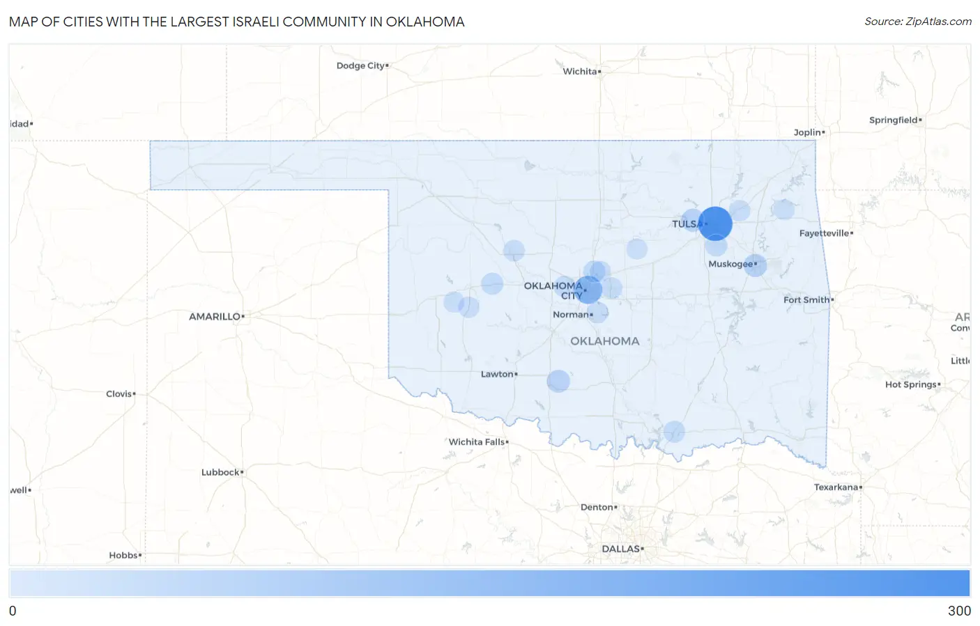 Cities with the Largest Israeli Community in Oklahoma Map
