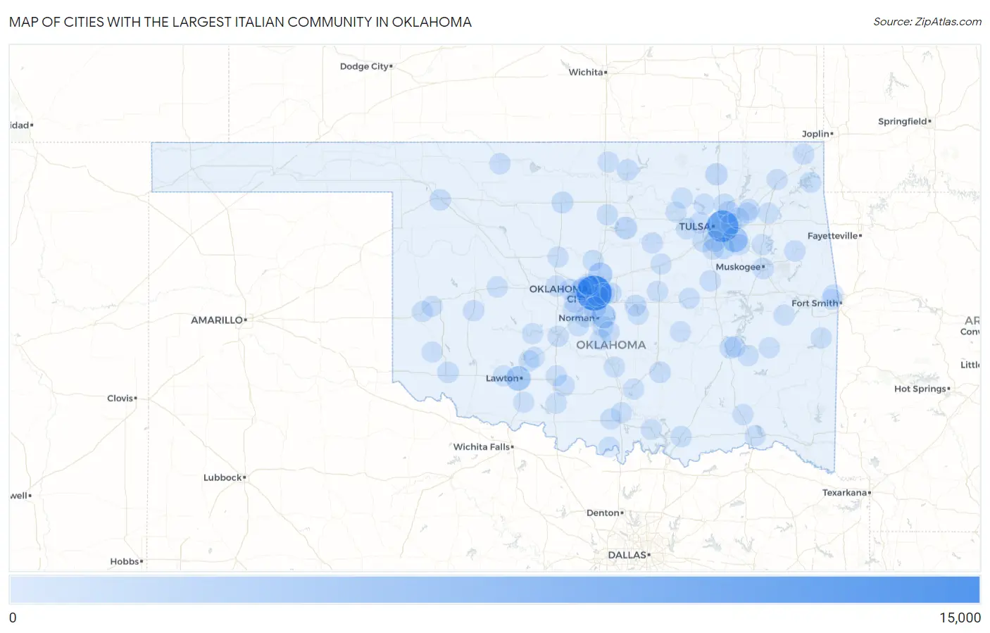Cities with the Largest Italian Community in Oklahoma Map