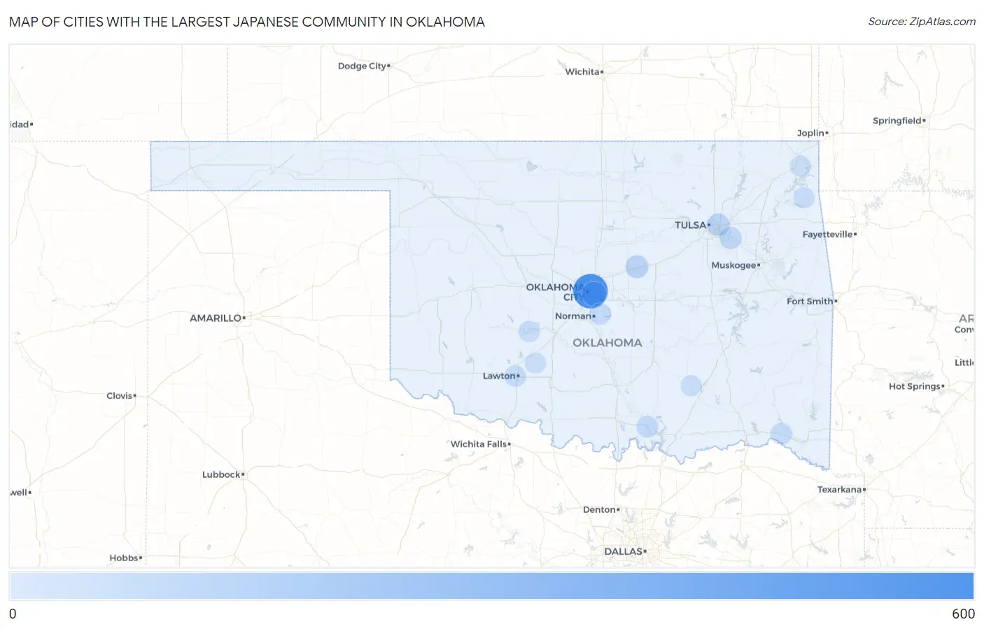 Cities with the Largest Japanese Community in Oklahoma Map