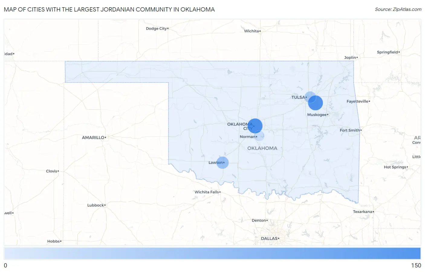 Cities with the Largest Jordanian Community in Oklahoma Map