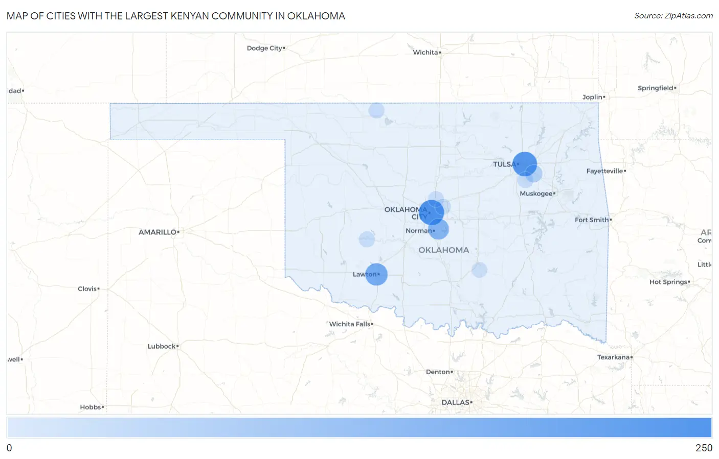 Cities with the Largest Kenyan Community in Oklahoma Map