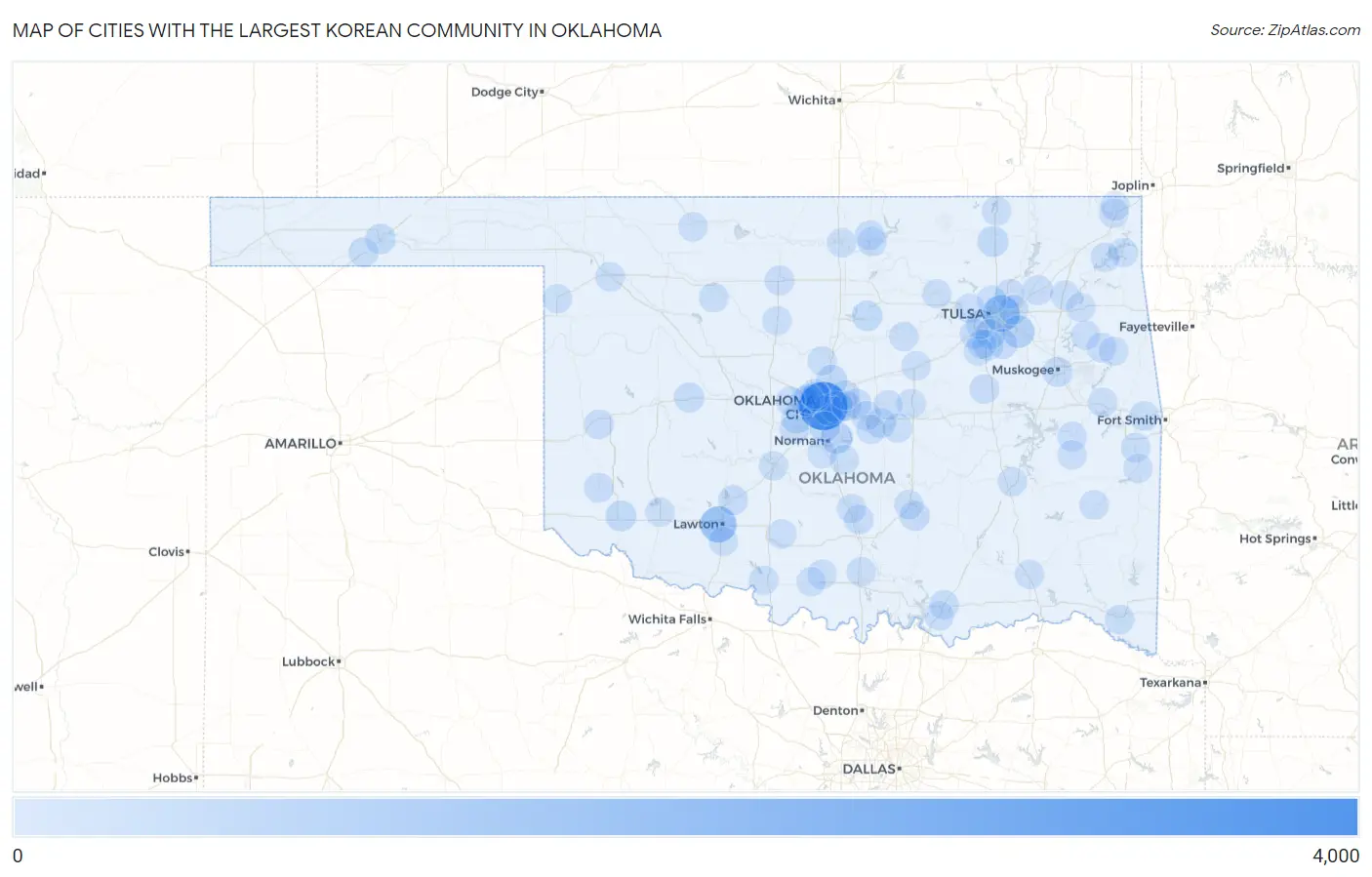 Cities with the Largest Korean Community in Oklahoma Map