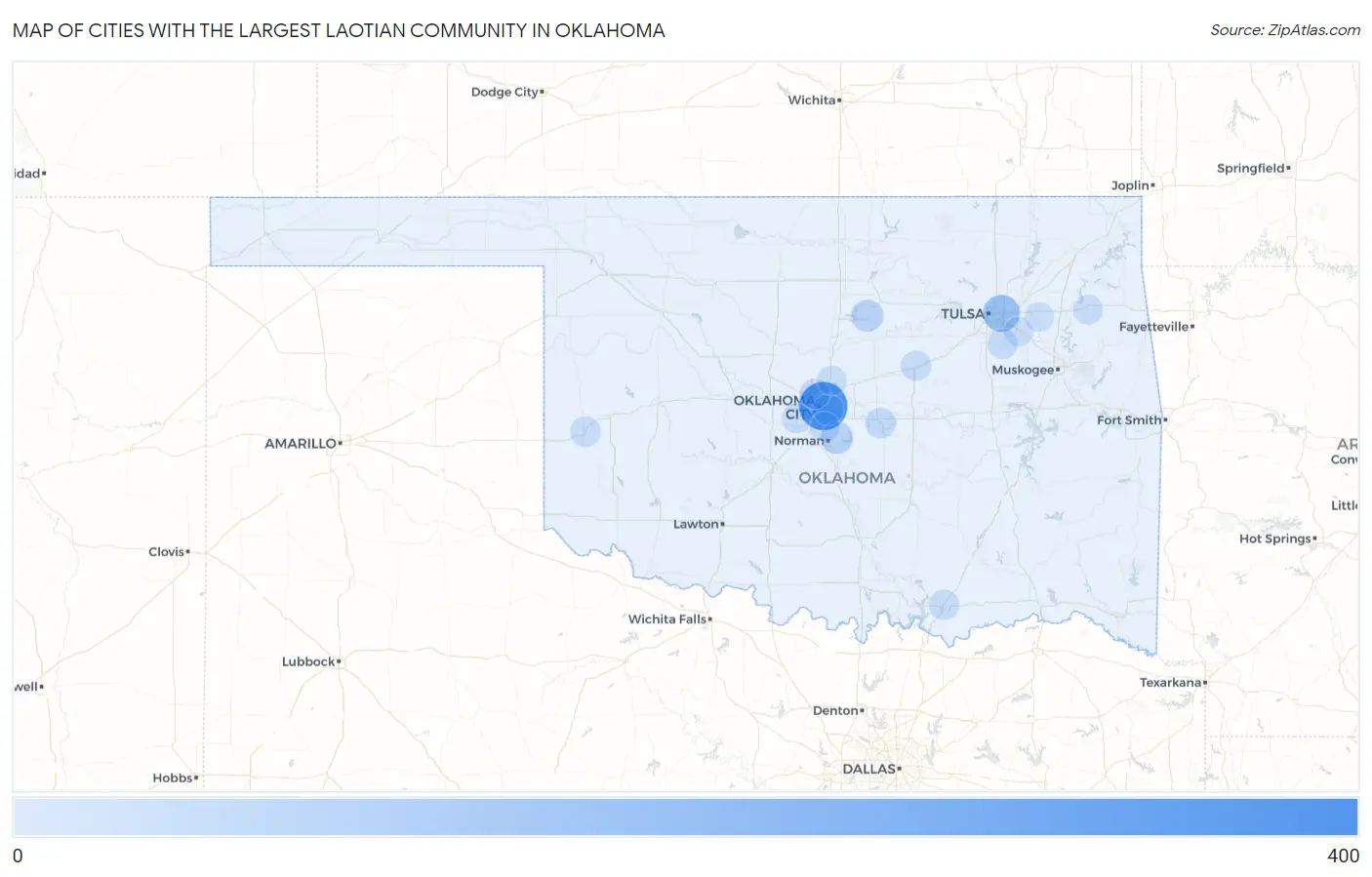 Cities with the Largest Laotian Community in Oklahoma Map