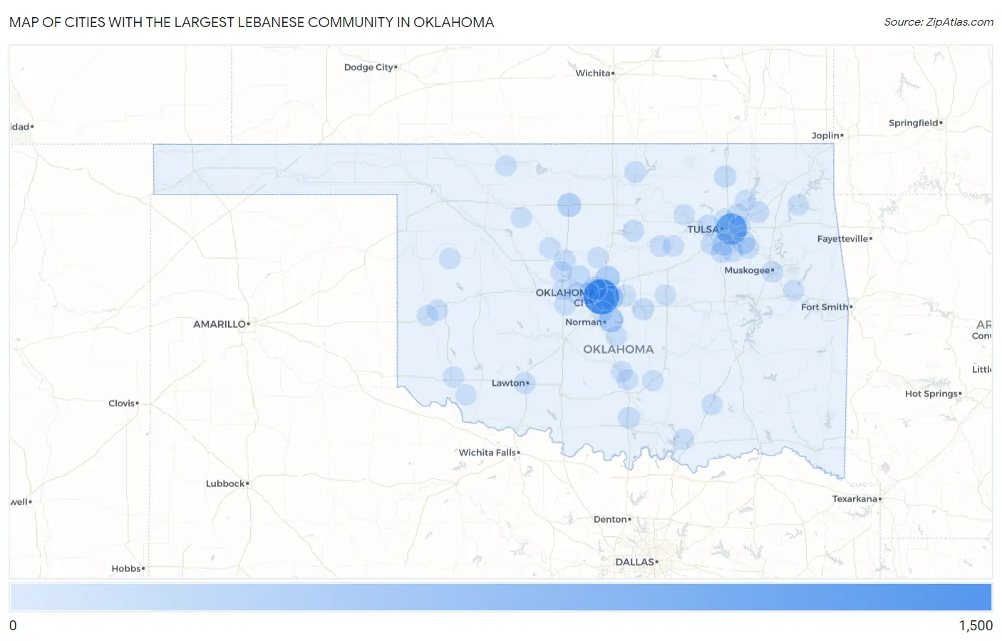 Cities with the Largest Lebanese Community in Oklahoma Map