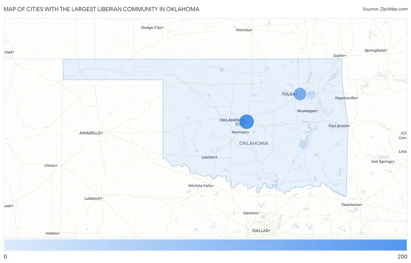 Cities with the Largest Liberian Community in Oklahoma Map