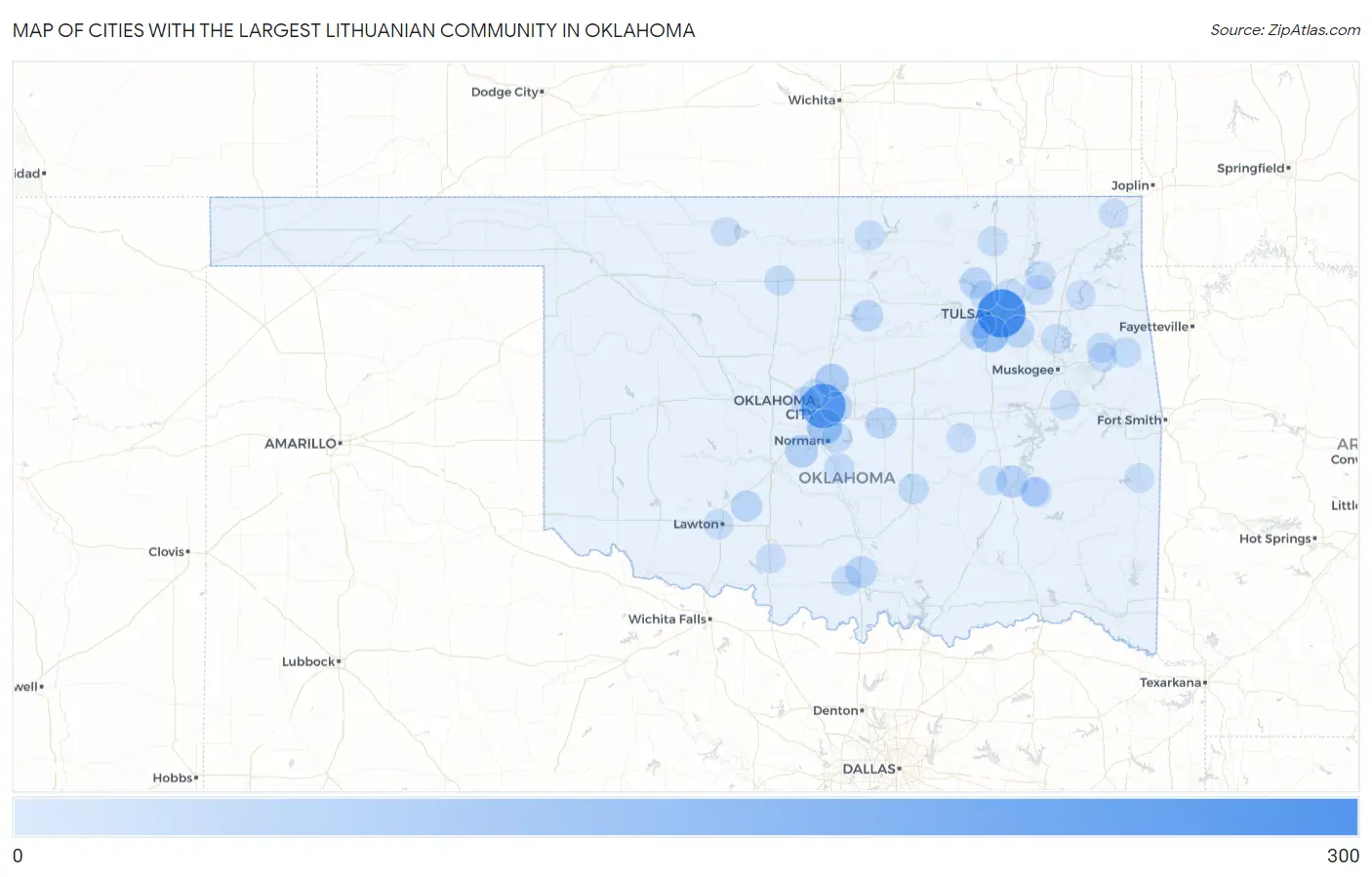Cities with the Largest Lithuanian Community in Oklahoma Map