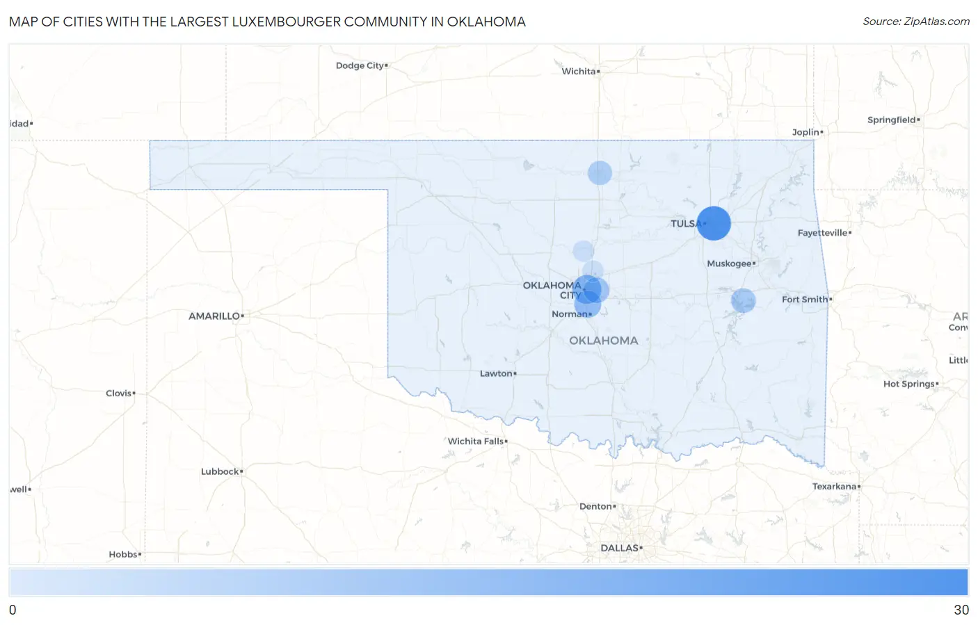Cities with the Largest Luxembourger Community in Oklahoma Map