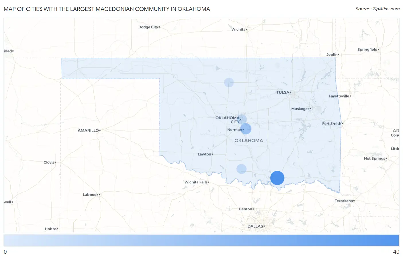 Cities with the Largest Macedonian Community in Oklahoma Map