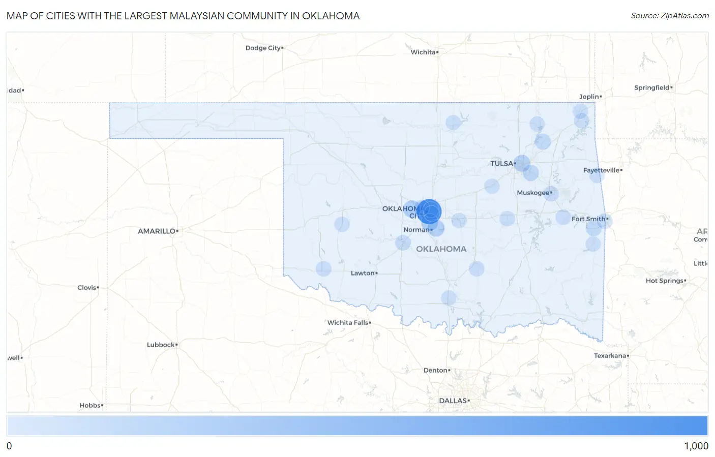 Cities with the Largest Malaysian Community in Oklahoma Map