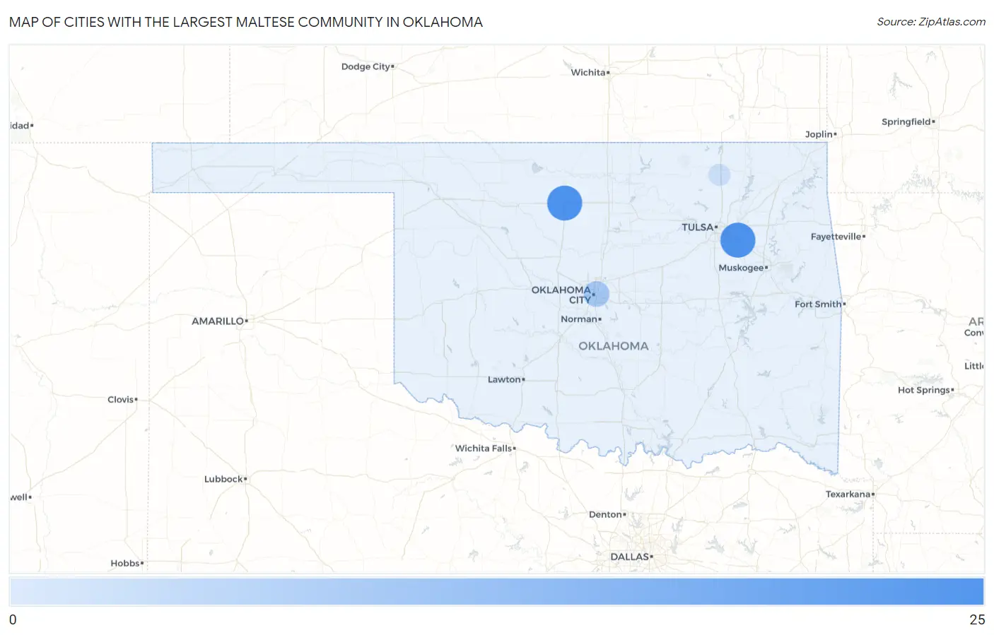 Cities with the Largest Maltese Community in Oklahoma Map