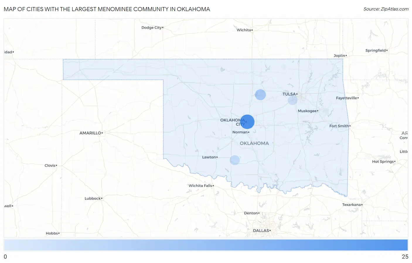 Cities with the Largest Menominee Community in Oklahoma Map