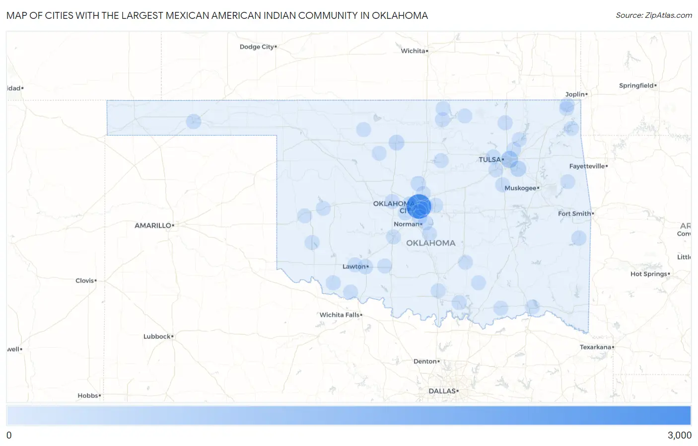 Cities with the Largest Mexican American Indian Community in Oklahoma Map