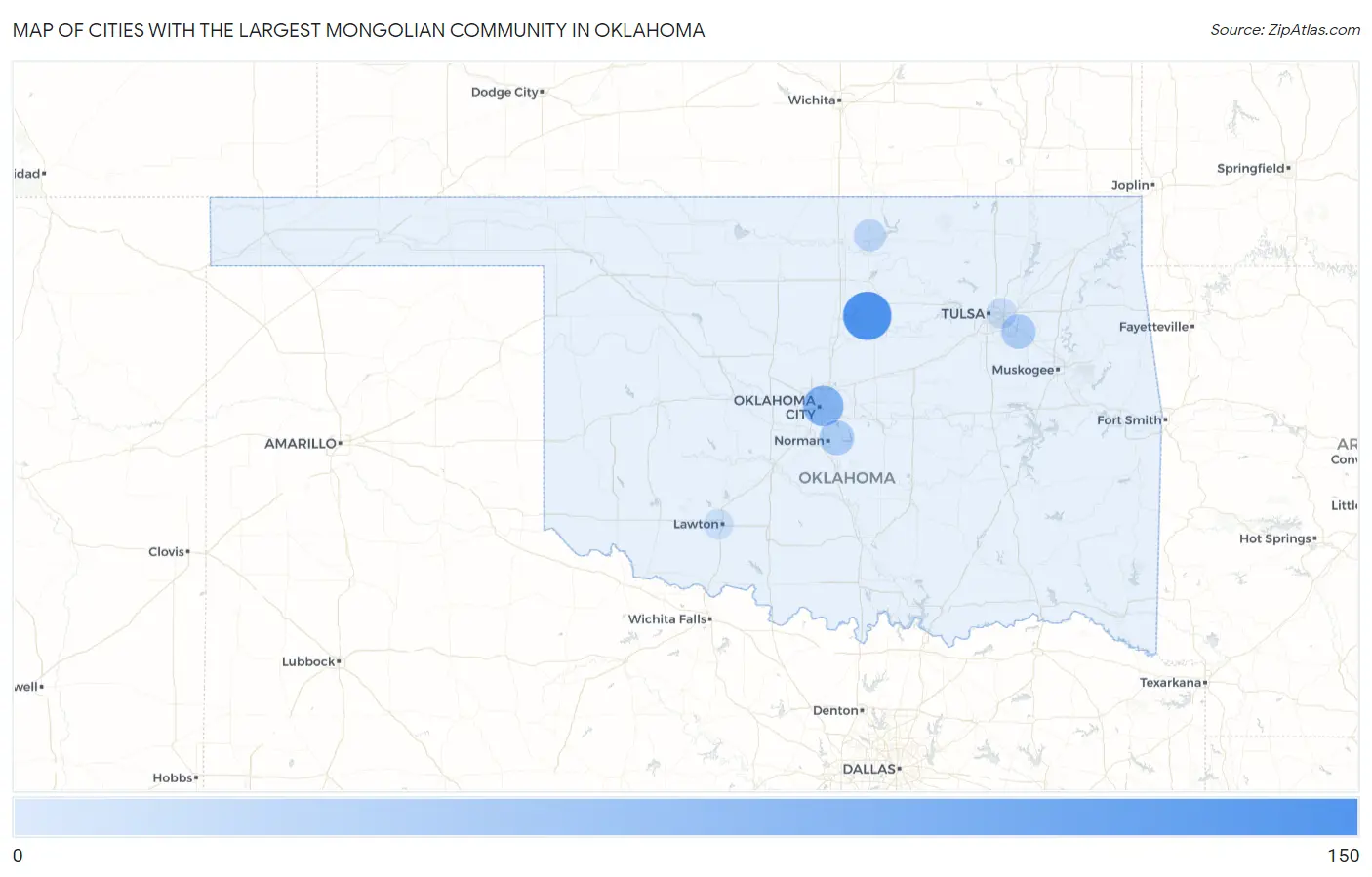 Cities with the Largest Mongolian Community in Oklahoma Map