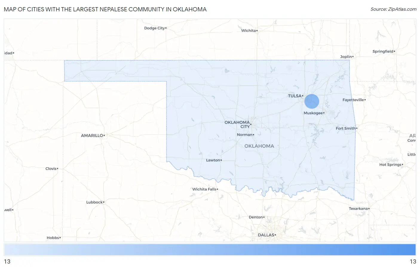 Cities with the Largest Nepalese Community in Oklahoma Map