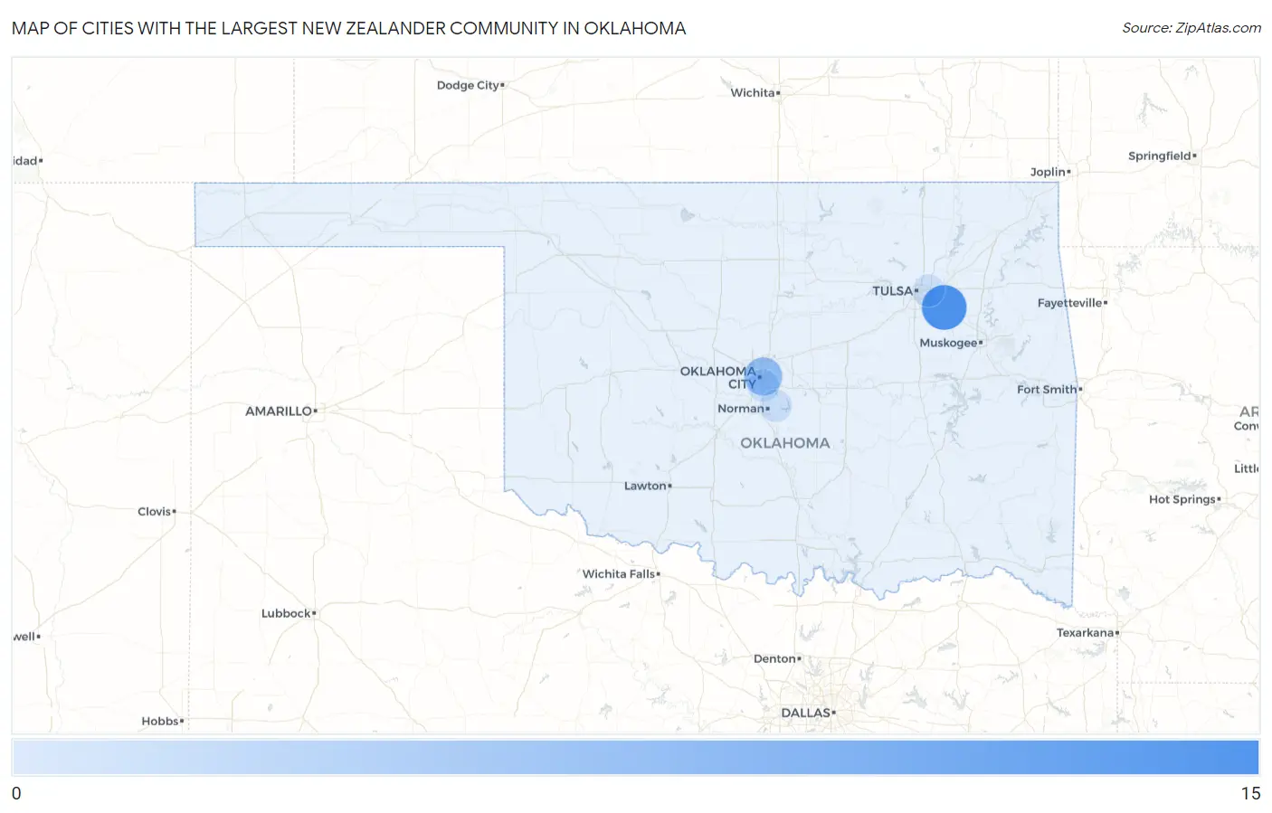 Cities with the Largest New Zealander Community in Oklahoma Map