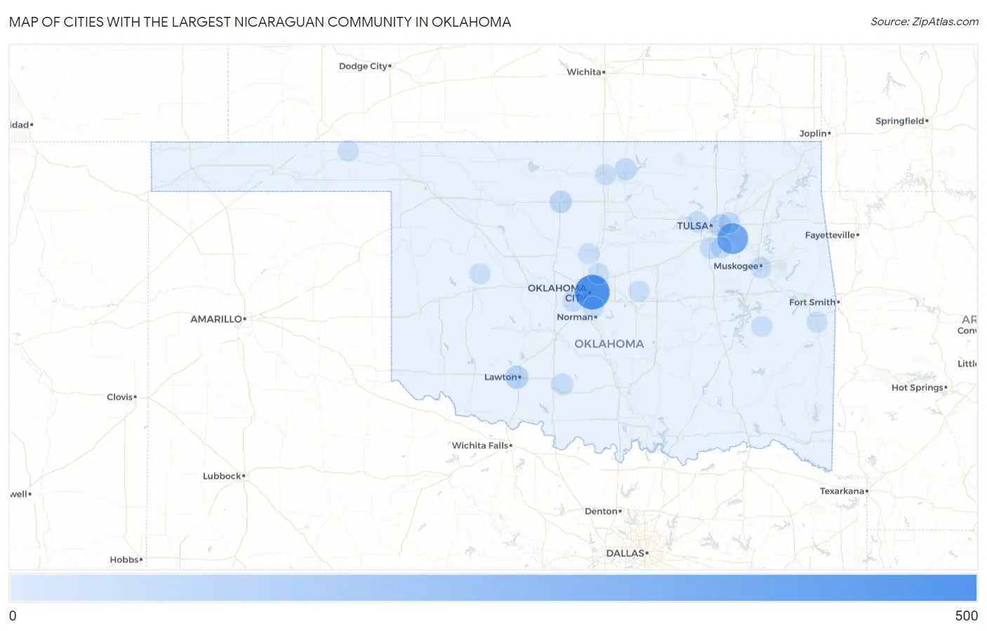 Cities with the Largest Nicaraguan Community in Oklahoma Map