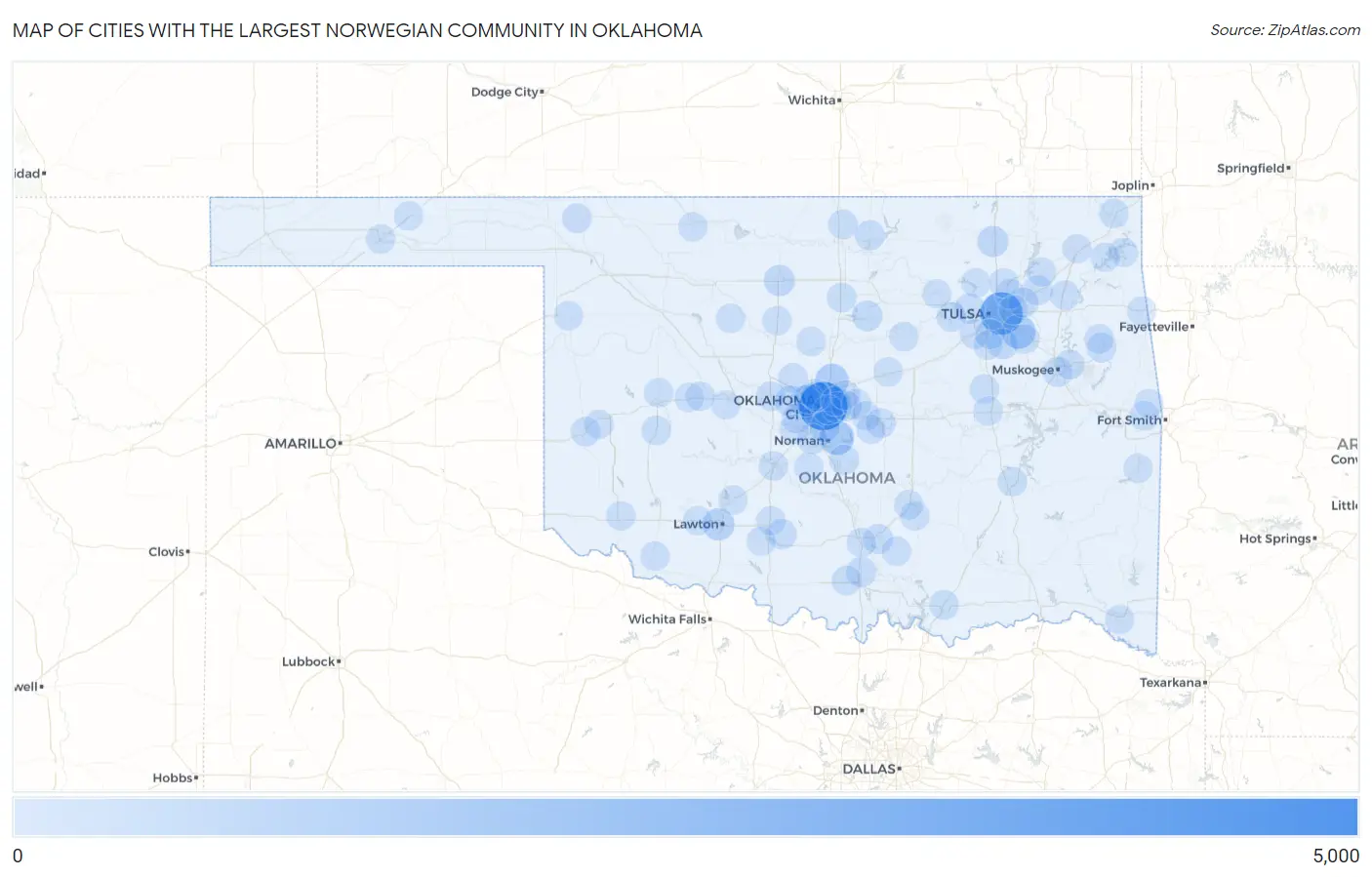 Cities with the Largest Norwegian Community in Oklahoma Map