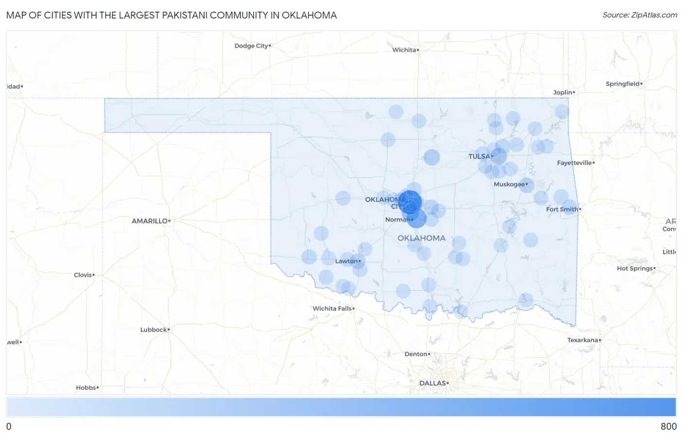 Cities with the Largest Pakistani Community in Oklahoma Map