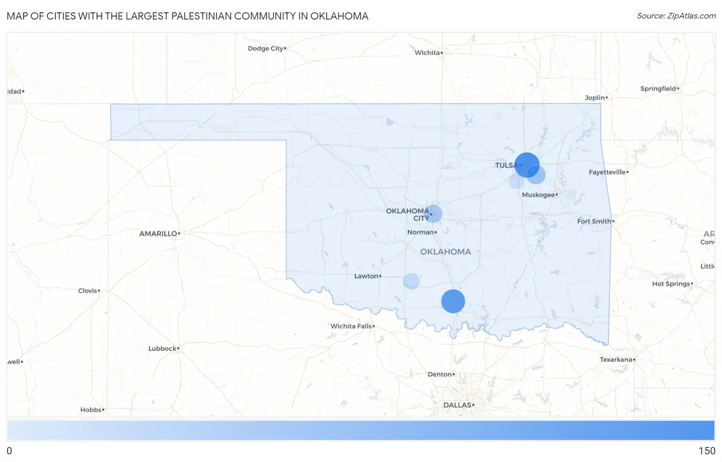 Cities with the Largest Palestinian Community in Oklahoma Map