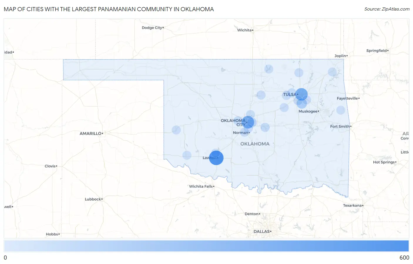 Cities with the Largest Panamanian Community in Oklahoma Map