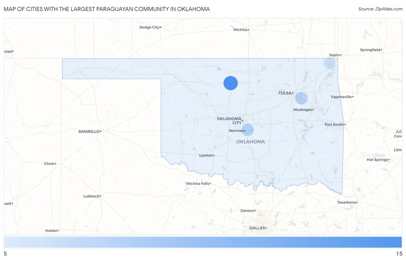 Cities with the Largest Paraguayan Community in Oklahoma Map