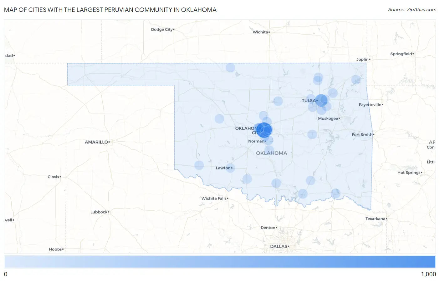 Cities with the Largest Peruvian Community in Oklahoma Map