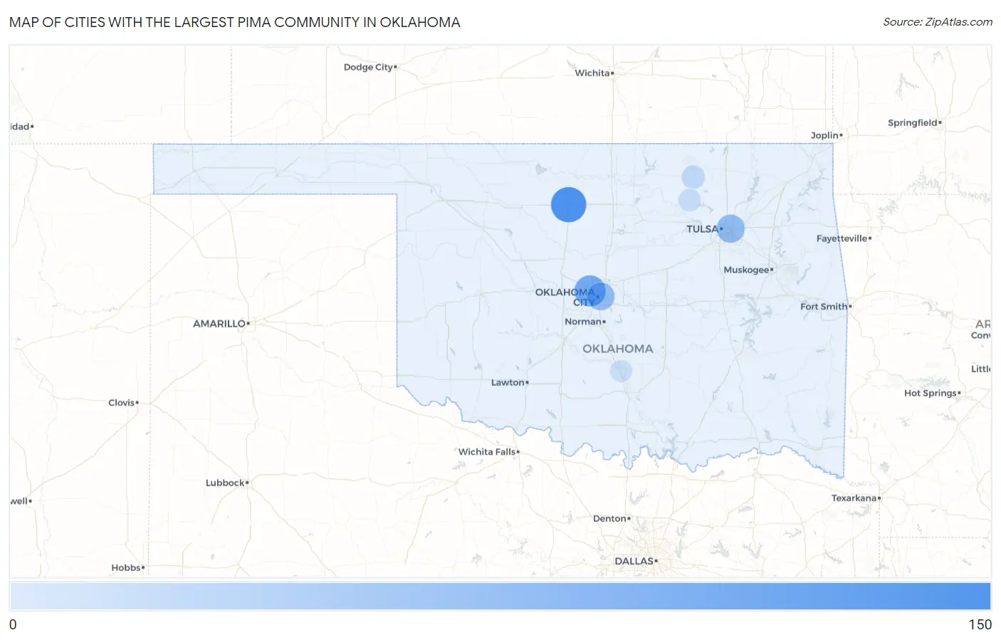 Cities with the Largest Pima Community in Oklahoma Map