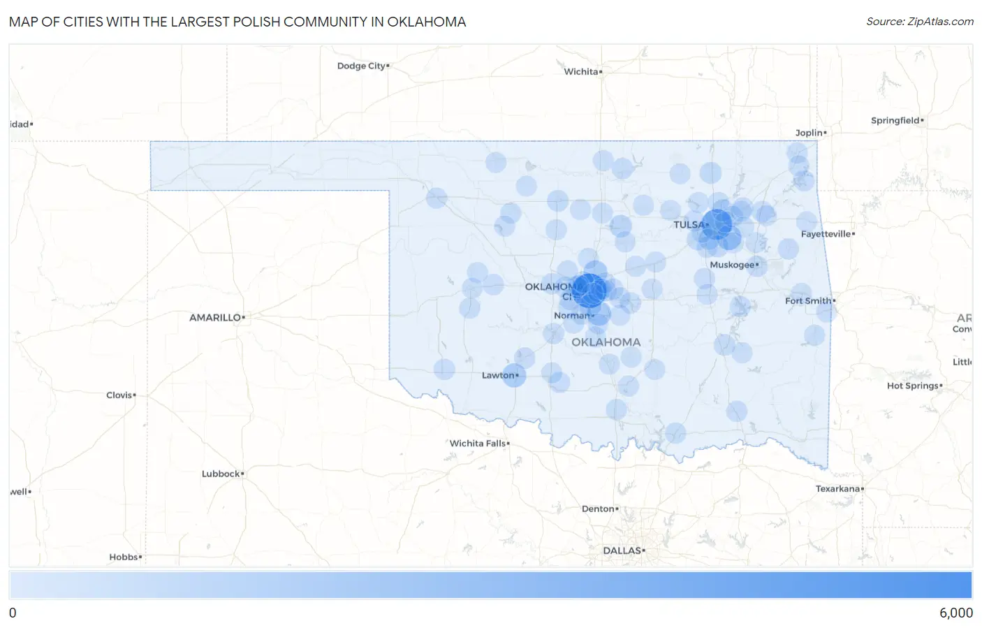 Cities with the Largest Polish Community in Oklahoma Map