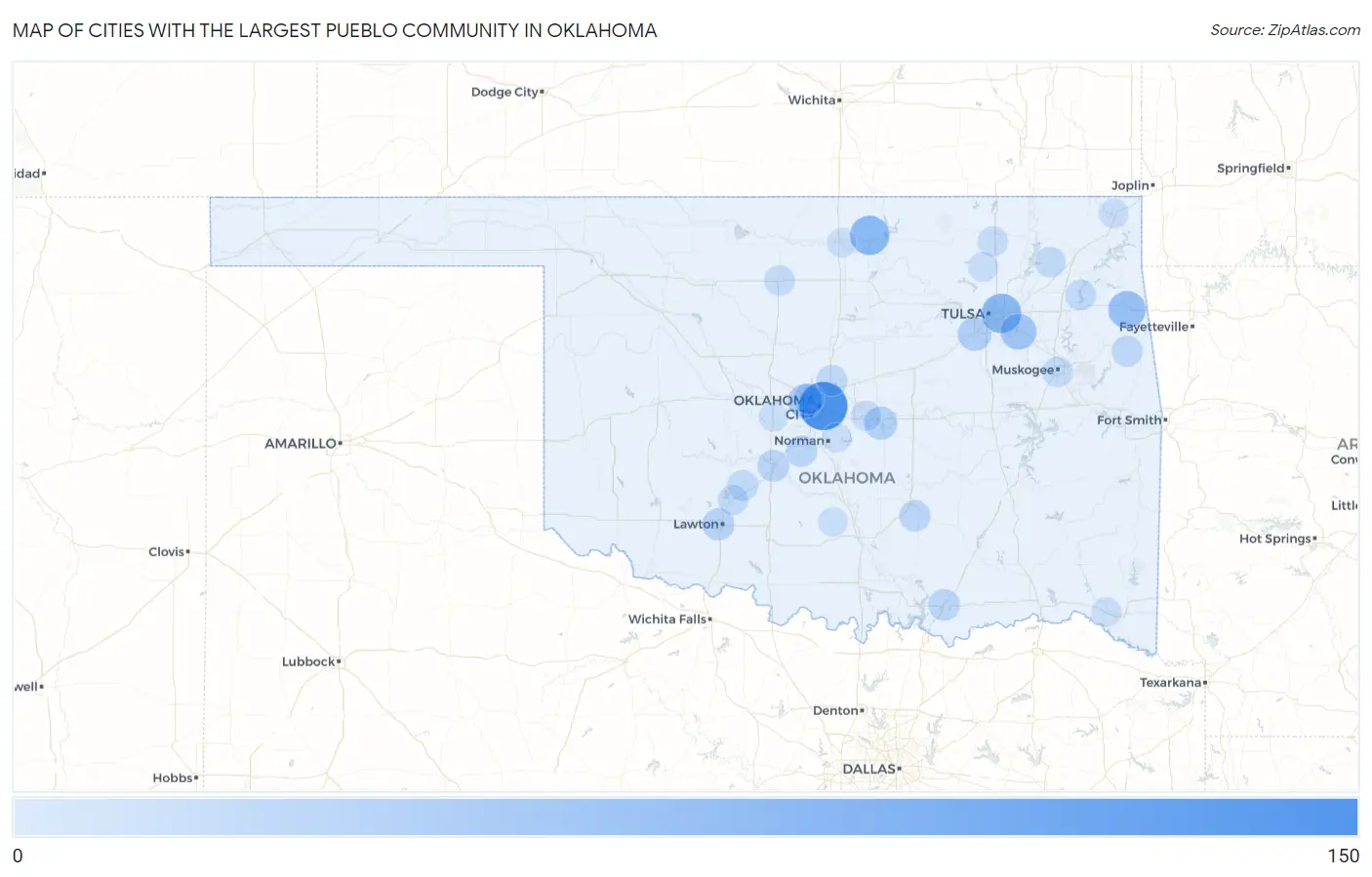 Cities with the Largest Pueblo Community in Oklahoma Map
