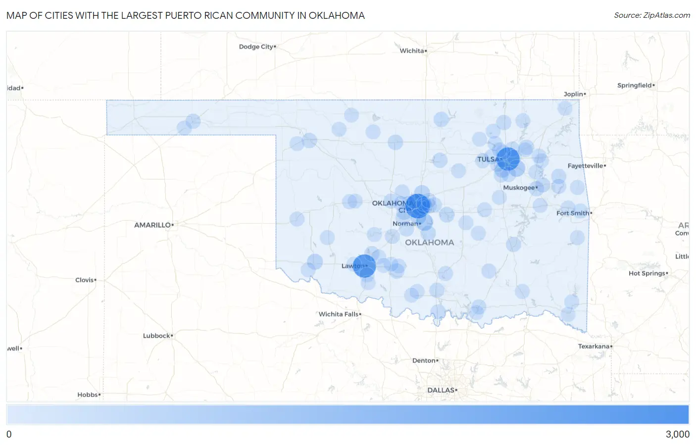 Cities with the Largest Puerto Rican Community in Oklahoma Map