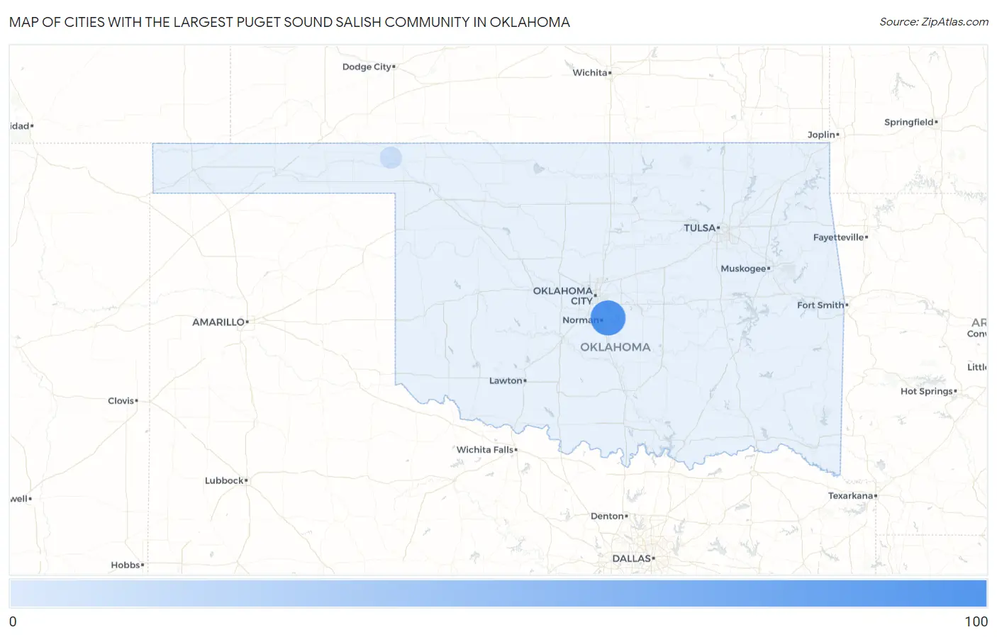 Cities with the Largest Puget Sound Salish Community in Oklahoma Map