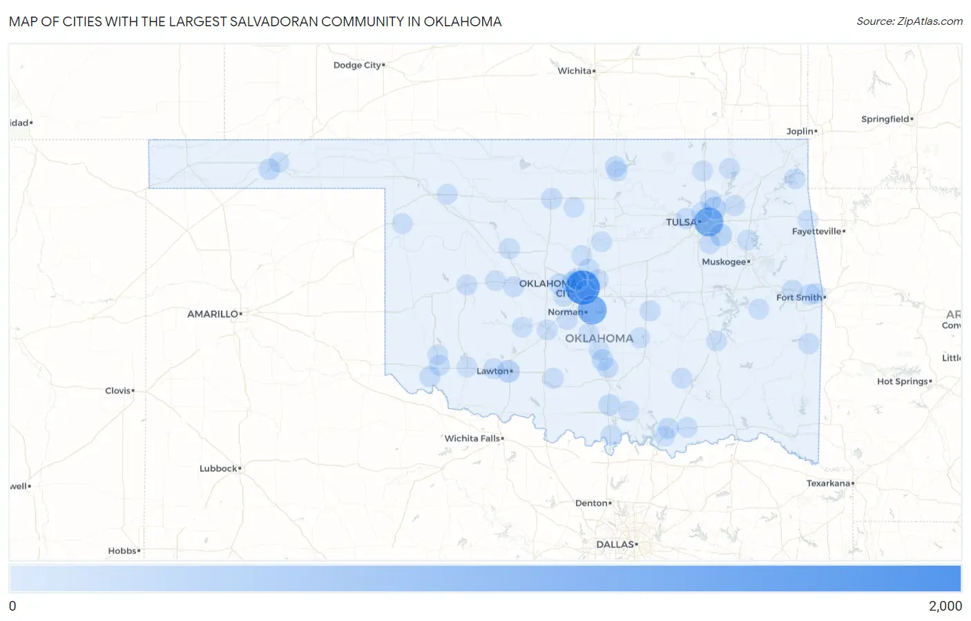 Cities with the Largest Salvadoran Community in Oklahoma Map