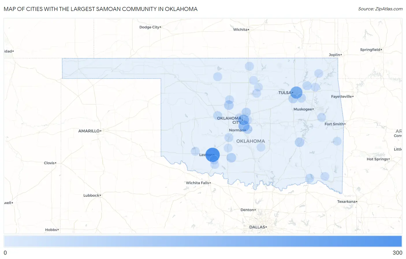 Cities with the Largest Samoan Community in Oklahoma Map