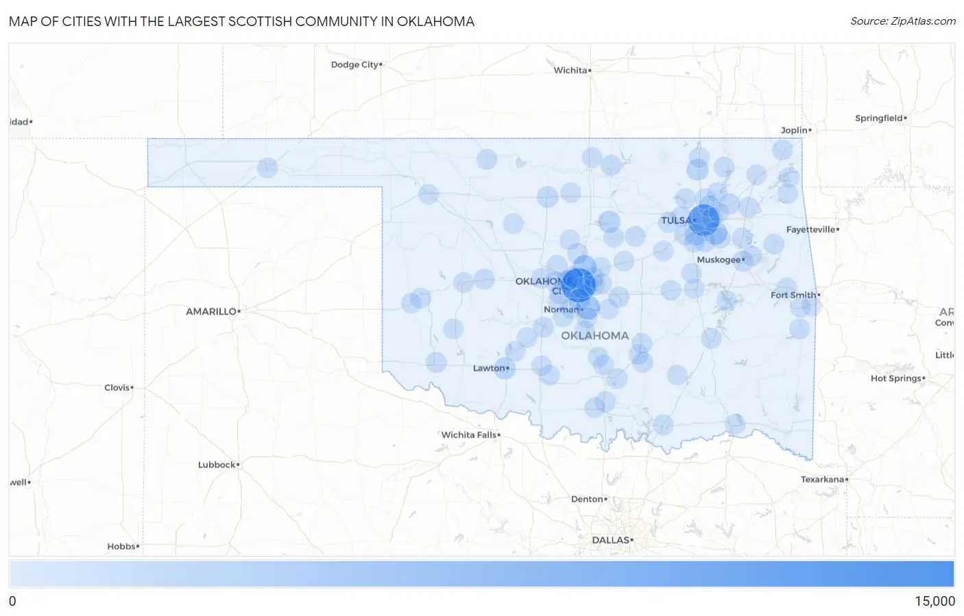 Cities with the Largest Scottish Community in Oklahoma Map